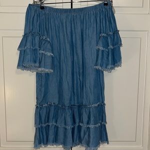Denim off the shoulder mini dress